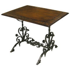 Antique Italian Wrought Iron & Walnut Top Low Table (GMD#2907)