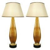 Pair Metallic Amber Glass Lamps (GMD#2768)