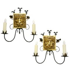 Pair Lion Mask & Decortive Iron Sconces (GMD#2350)