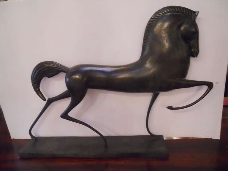 Stylized Bronze Etruscan Horse Sculpture in the Manner of Boris Lovet-Borski

Etruscan art was the form of figurative art produced by the Etruscan civilization in northern Italy between the 9th and 2nd centuries BC. Particularly strong in this