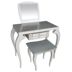 Vintage Fantastic Parchment Vanity Table and Bench by R & Y Augousti