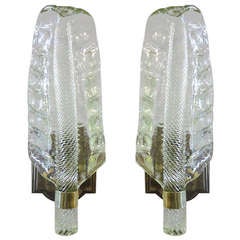Playful Pair of Barovier and Toso Leaf Sconces