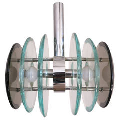 Vintage Modernist Round Accordion Chandelier in the Style of Fontana Arte