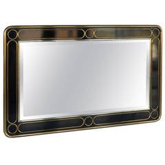 Stunning Brass and Black Lacquered Wood Mirror by Mastercraft