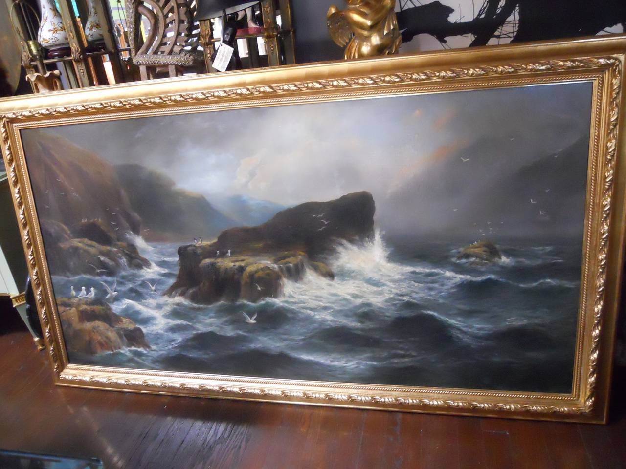 Étonnante peinture à l'huile du 19e siècle de Daniel Sherrin représentant un paysage marin Excellent état - En vente à Los Angeles, CA