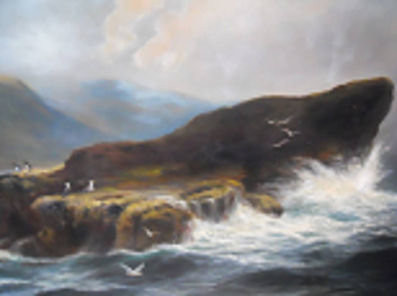 Toile Étonnante peinture à l'huile du 19e siècle de Daniel Sherrin représentant un paysage marin en vente