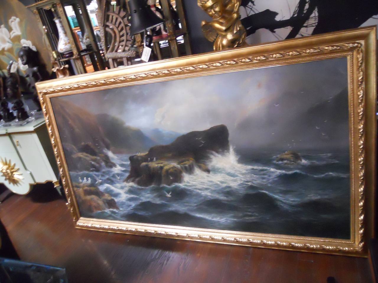 Anglais Étonnante peinture à l'huile du 19e siècle de Daniel Sherrin représentant un paysage marin en vente