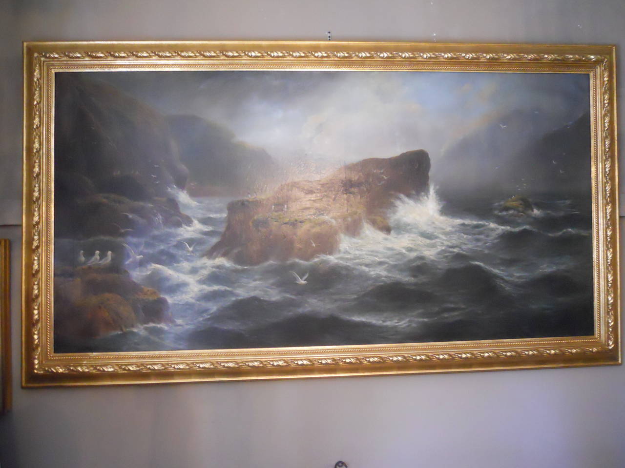 Étonnante peinture à l'huile sur toile de Daniel Sherrin du 19e siècle représentant un paysage marin.

Mesure avec le cadre 48