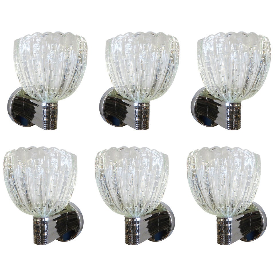 Great Set of 3 Barovier and Toso Pulegoso Wall Sconces