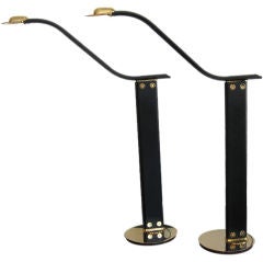 Pair of Leather and Brass Floor Lamps