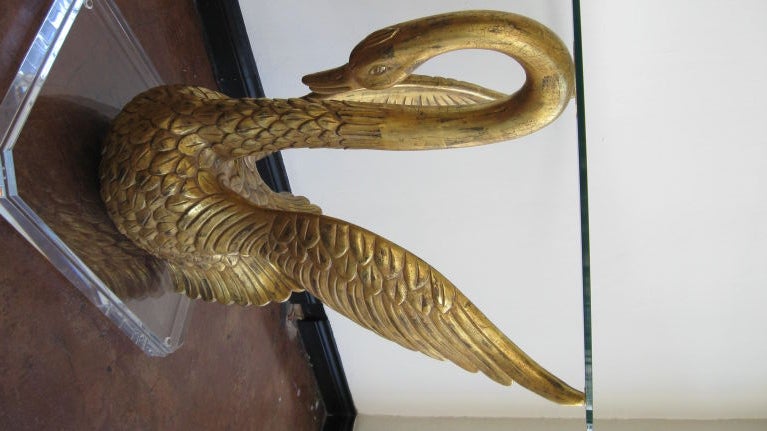 Lucite Hand Carved Gold Leafed Swan Table