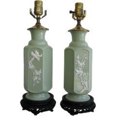 Pair of Celadon Porcelain Table Lamps