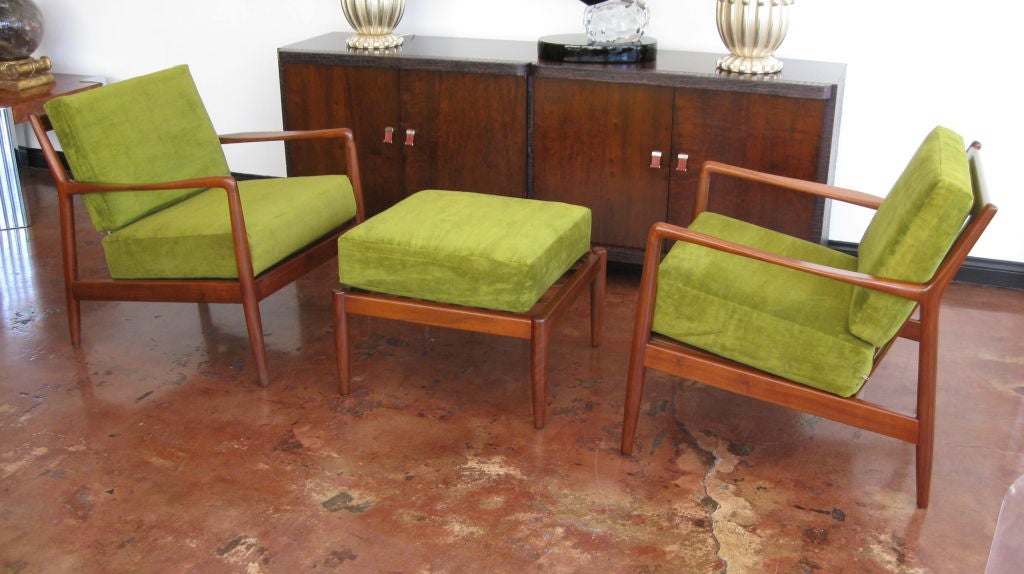 Pair of Danish Arm Chairs and Ottoman