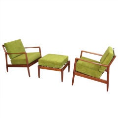 Pair of Danish Arm Chairs and Ottoman