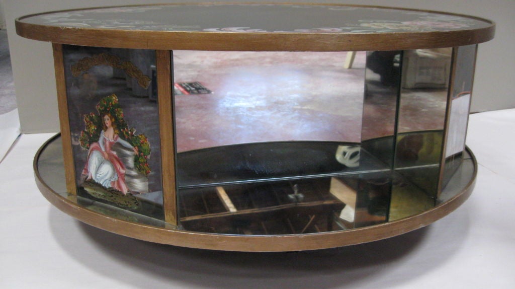Wood Round Mirrored Rotating Coffee Table