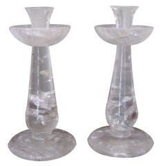 PAIR OF HAND CARVED ROCK CRYSTAL CANDLESTICKS
