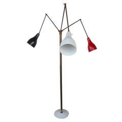 Playful Tricolored Italian, Three-Arm Brass Floor Lamp