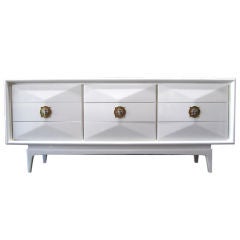 White Lacquered Dresser With Brass And Nickel Pulls