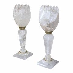 Pair of Hand Carve Rock Crystal Torch Table Lamps