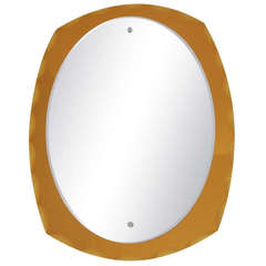 Superb Beveled Amber Mirror In the Style of Fontana Arte