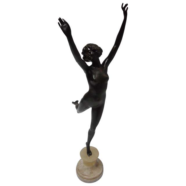 A Rare Art Deco Female Sculptural Figure and Pedestal 