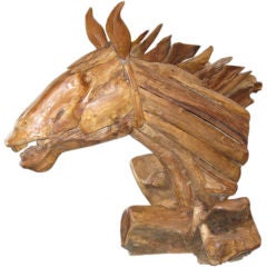 Rustic American Wood Horse Sculpture