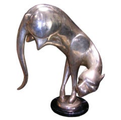 Silverplated Panther Sculpture by A. Tiot