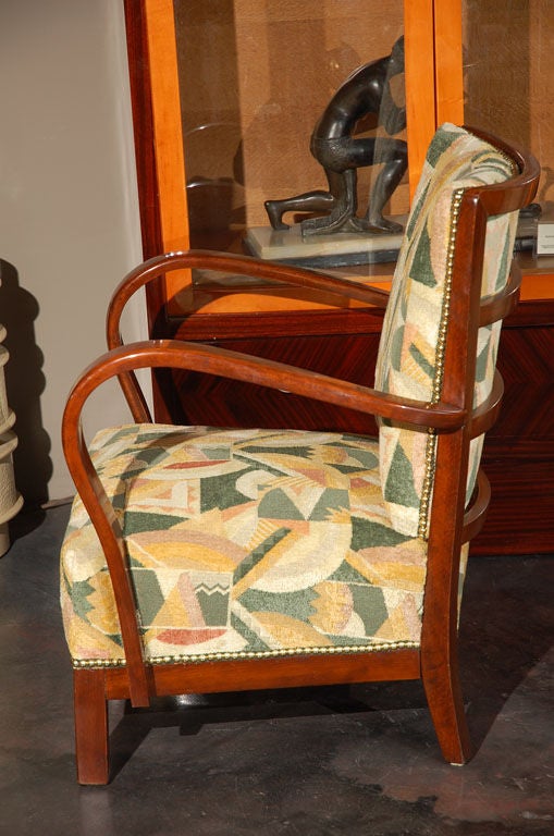 Walnut Pair of French Art Deco Armchairs