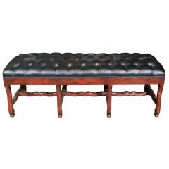 Tufted Leather and Mahogany Finished Bench