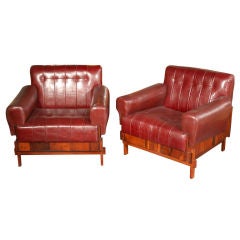 Pair of Sergio Rodrigues Rosewood/Leather Armchairs