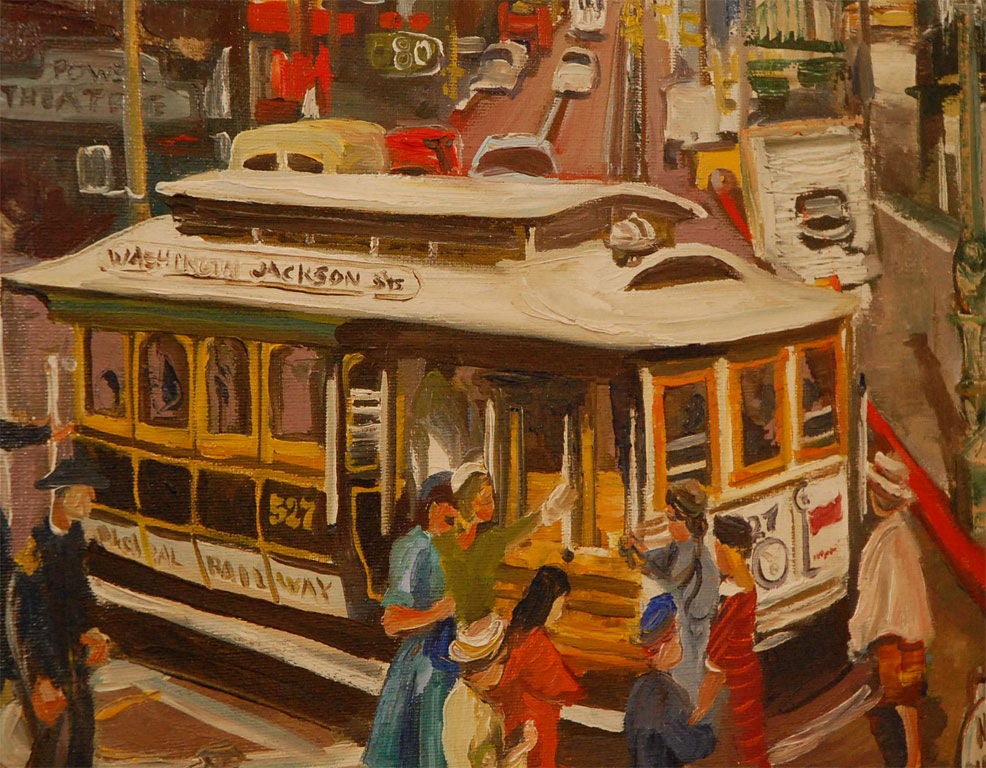 American Vintage San Francisco Cable Car Oil Painting