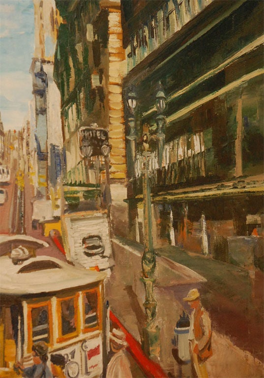 Wood Vintage San Francisco Cable Car Oil Painting