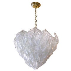 Italian (Murano) Mid Century Frosted Glass Leaves Chandelier