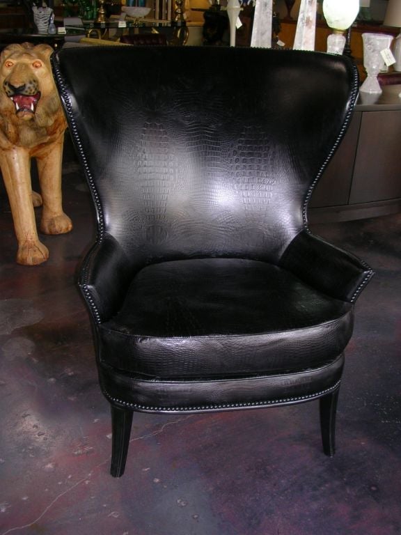 Pair of Large Exceptional Faux Alligator Wing Armchairs