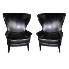 Pair of Large Exceptional Faux Alligator Wing Armchairs