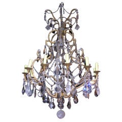 Vintage Large 12 Light Rock Crystal and Lead Crystal Chandelier