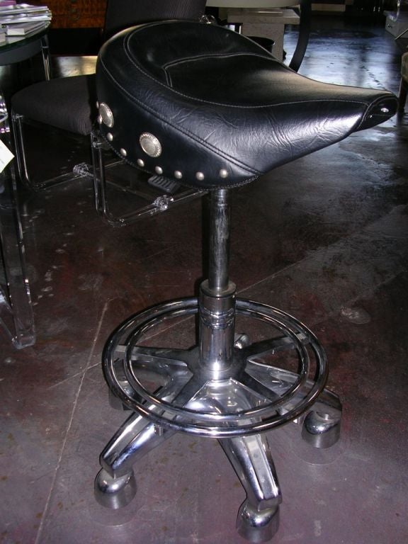 American Pair of Motorcycle Saddle Seat Adjustable Barstools