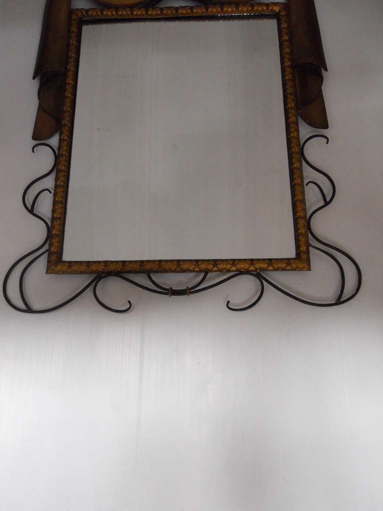 Metal Whimsical Iron Mirror in the Manner of Gilbert Poillerat