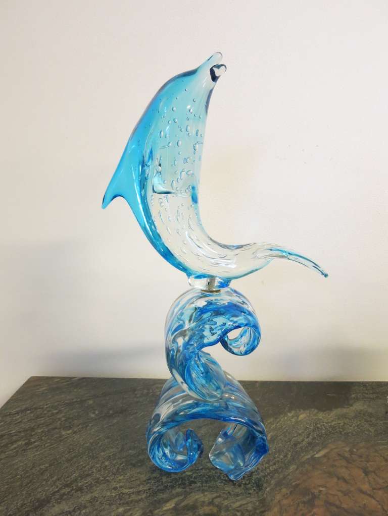 Charming Murano Glass Dolphin Sculpture by Maestro Sergio Costantini