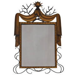 Whimsical Iron Mirror in the Manner of Gilbert Poillerat