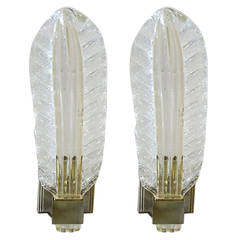 Vintage Elegant Pair of Barovier and Toso "Leaf" Wall Sconces
