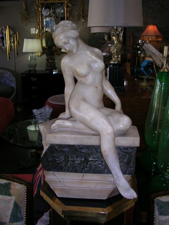 Alabaster and Bronze Statue of a  Nude Lady
