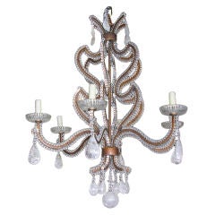 Bronzed Wrought Iron and Rock Crystal Chandelier