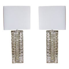 Small Pair of Italian Glass Block Table Lamps