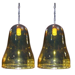 Pair of Hand Blown Amber Glass Pendants 1