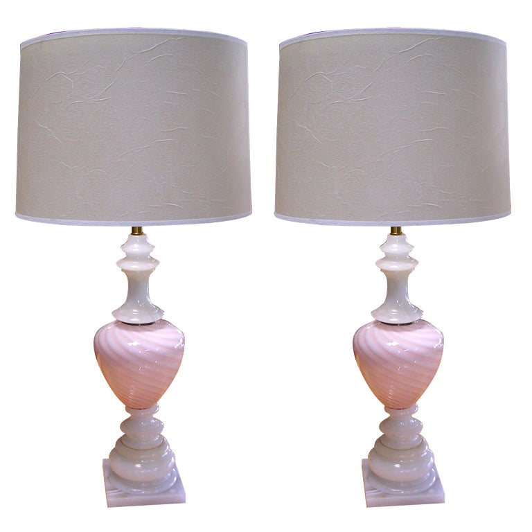 Pair of Green Alabaster Lamps at 1stDibs