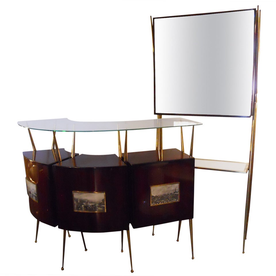 Astonishing Bar and Mirrored Cabinet in the Style of Gio Ponti