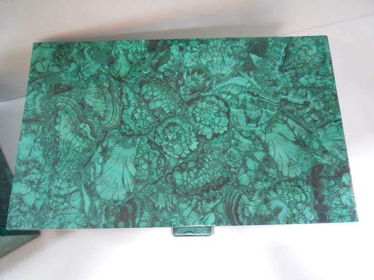 Impressive Pair of Malachite Boxes In Excellent Condition In Los Angeles, CA