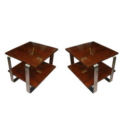 Pair of Chrome and Macassar Tables in the Style of M Baughman