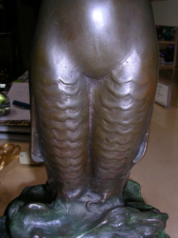 20th Century French Art Deco Bronze Mermaid Lamp
